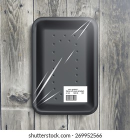 empty wrapped food tray. empty plastic container over white background, vector.