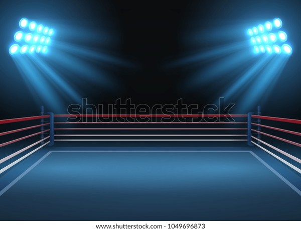Empty wrestling sport arena. Boxing ring\
dramatic sports vector background. Sport competition ring for\
wrestling and boxing arena\
illustration