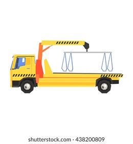 Empty Yellow Big Evacuation Truck Flat Simplified Colorful Vector Illustration Isolated On White Background