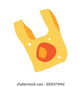 Empty yellow plastic bag flat icon on white background vector illustration
