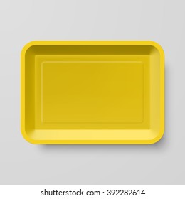 Empty Yellow Plastic Food Container on Gray Background