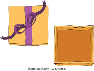 Empty Yellow And Purple Gift Box Illustrations Design Artwork Vector Art Bow Small 