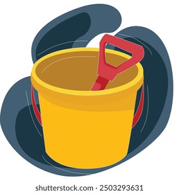 Empty Yellow Sand bucket.Beach toys, sand shovel, sand toys,