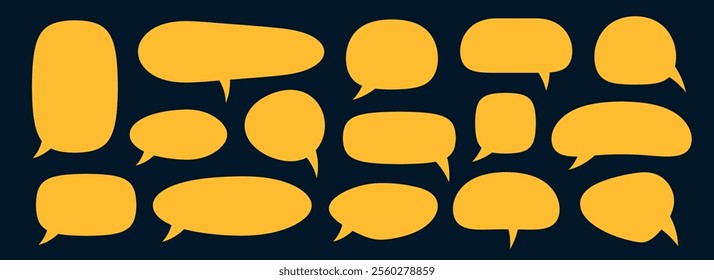 Empty yellow speech bubble set. Blank cartoon text box collection. Comic chat message balloon pack for poster, label, tag, banner, badge, sticker. Pop art frame or border bundle. Vector