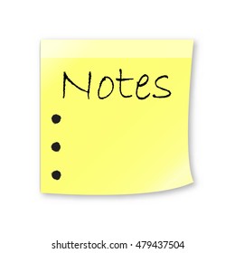 Empty yellow sticky note taped to the white wall, 3d vector illustration on white background, eps 10
