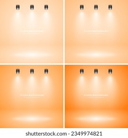 Fondo abstracto de estudio amarillo vacío con efecto de foco. Fondo de exposición de productos. Iluminación escénica. Ilustración del vector