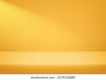 Empty yellow studio background. Empty Room Studio with table. Space for selling products, backdrop, wallpaper, background, text. Gradient table. Vector illustration.