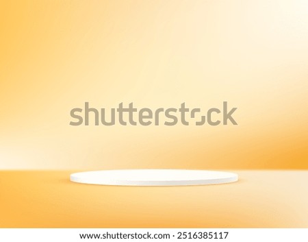 Empty yellow studio room background. Yellow background vector 3d with white podium. Space for selling products on the website. Vector illustration.