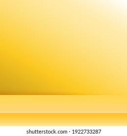 Empty yellow studio room, used as background for display your products.Minimal mock up scene.Banner studio table room product display with copy space.