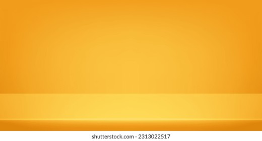 Empty yellow studio room. Yellow wallpaper with shine use for product shooting. Vector illustration.
