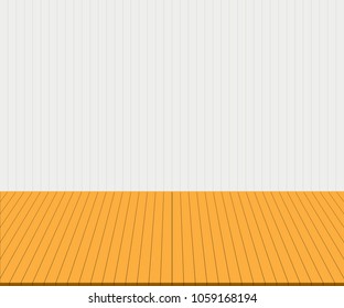 Empty yellow tabletop display over white wall background. Useful as backdrop, image montage for display products, or use as background for design key visual layout. Vector illustration, EPS10.