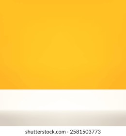 Empty yellow and white studio background. Empty Room Studio with table. Space for selling products, backdrop, wallpaper, background, text. Gradient table. Vector illustration.