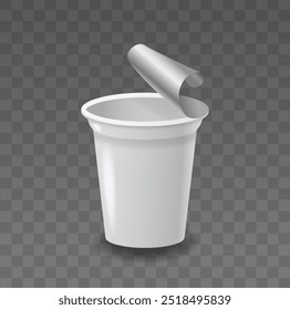 Empty Yogurt Container With A Partially Open Lid Isolated On Transparent Background Realistic 3d Vector Mockup