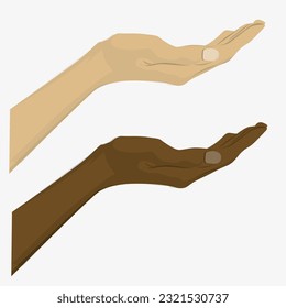 mano de mujer joven vacía para sostener algo, ilustración vectorial, aislada en fondo blanco.