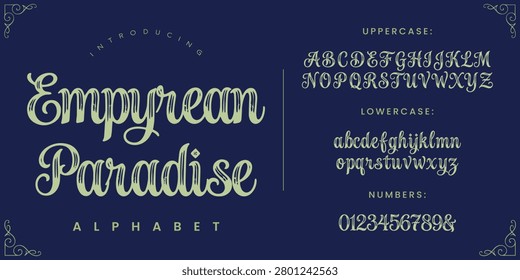 EMPYREAN PARADISE beautiful script typography alphabet preview artistic handwritten elegant flowing letters presentation template