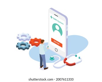 EMR System isometric 3d vector concept for banner, website, illustration, landing page, flyer, etc.