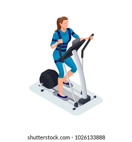 Ems fitness cardio workout isometric 3d illustration with girl r