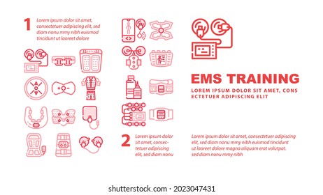 Ems Training Device Landing Web Page Header Banner Template Vector. Stimulator With Strap And Suction Cups, Massager For Feet And Stimulant For Press Ems Training Illustration