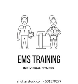 Ems training logo. Electric muscular stimulating fitness. Fitnes