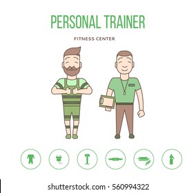 Ems training web banner or flyer with icons in flat style. Electric muscular stimulating fitness vector illustration.