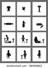 Ems training web icons set in flat style. Electric muscular stimulating fitness vector illustration.