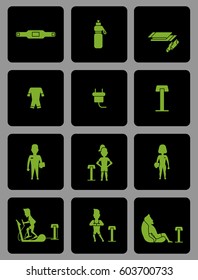 Ems training web icons set in flat style. Electric muscular stimulation fitness symbols