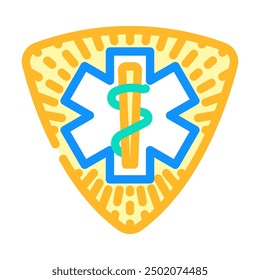 Vector del icono del color de la ambulancia de la insignia del EMT. Signo de ambulancia de la insignia del EMT