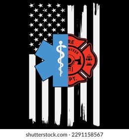 EMT firefighter american flag distressed t-shirt design