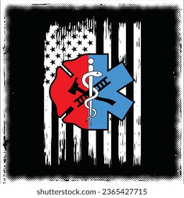 EMT firefighter American flag distressed t-shirt design