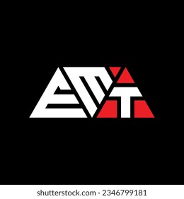 EMT triangle letter logo design with triangle shape. EMT triangle logo design monogram. EMT triangle vector logo template with red color. EMT triangular logo Simple, Elegant, and Luxurious design.
