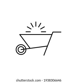 Emty Barrow construction, wheelbarrow icon in flat black line style, isolated on white background 