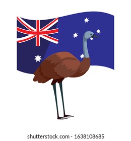 emu with australian flag in the background vector illustration design