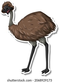 Emu Bird Cartoon Sticker Illustration