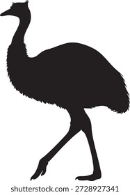 Emu Bird Silhouette: Large Flightless Animal Icon for Australian Wildlife and Nature