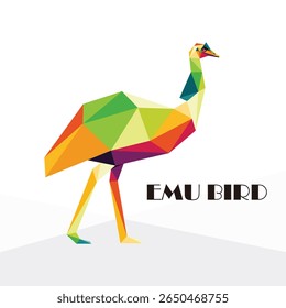 Emu bird symbol in colorful abstract vector. Emu Colorful Polygon Low poly illustration. Emu bird colorful abstract logo