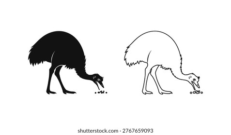 Emu Birds Foraging Behavior Illustrated Vector