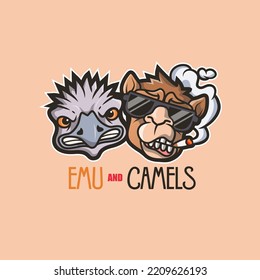 Emu y el logotipo de la mascota de camellos animales graciosos