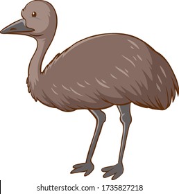 Emu cartoon character on white background illustration