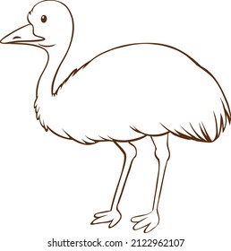 Emu en doodle estilo simple en ilustración de fondo blanco