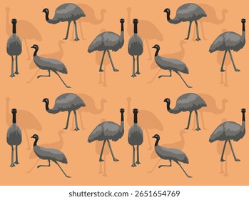 Emu Flightless Bird Poses Cartoon Character Seamless Wallpaper Background