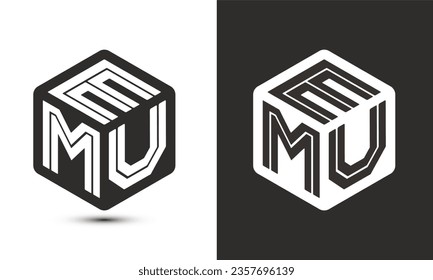 EMU letter logo design with illustrator cube logo, vector logo modern alphabet font overlap style. Premium Business logo icon. White color on black background