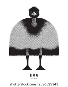 Emu ostrich. Australian animal. Graphic ink pointillism technique