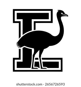 Silueta de Emu integrada en un animal de pájaro con la letra E en negrita