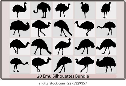 Emu silhouette,Emu vector silhouette, Emu bird,silhouette of emu,Emu bird vector silhouette
