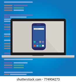 emulator smart-phone on laptop computer screen mobile application programming