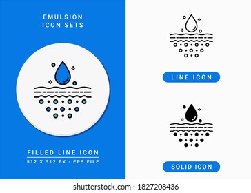 Los iconos de emulación establecen la ilustración vectorial con el estilo de línea de icono sólido. Concepto de absorción de agua de gota. Icono de trazo editable sobre fondo aislado para diseño web, infografía y aplicación móvil de interfaz de usuario.