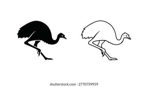 Emus Running: Unique Bird Comparison Illustration Vector