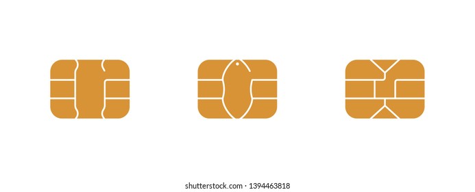 EMV chip icon for bank plastic credit or debit charge card. Vector symbol illustration set