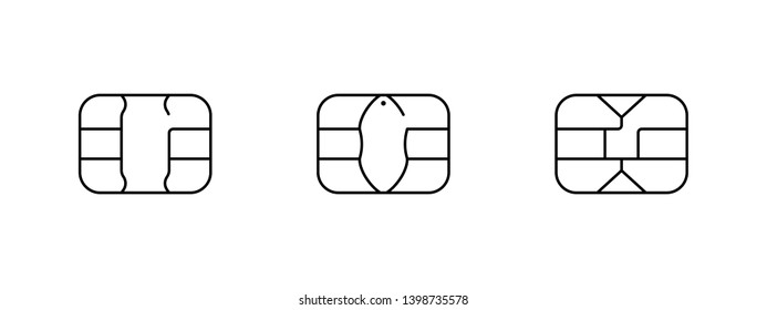 EMV chip icon for bank plastic credit or debit charge card. Vector line symbol illustration set