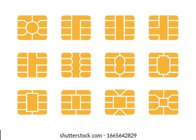 EMV Chip Icon Set. Nfc Chip For Credit Card Security. Digital Bank Payment Symbol.